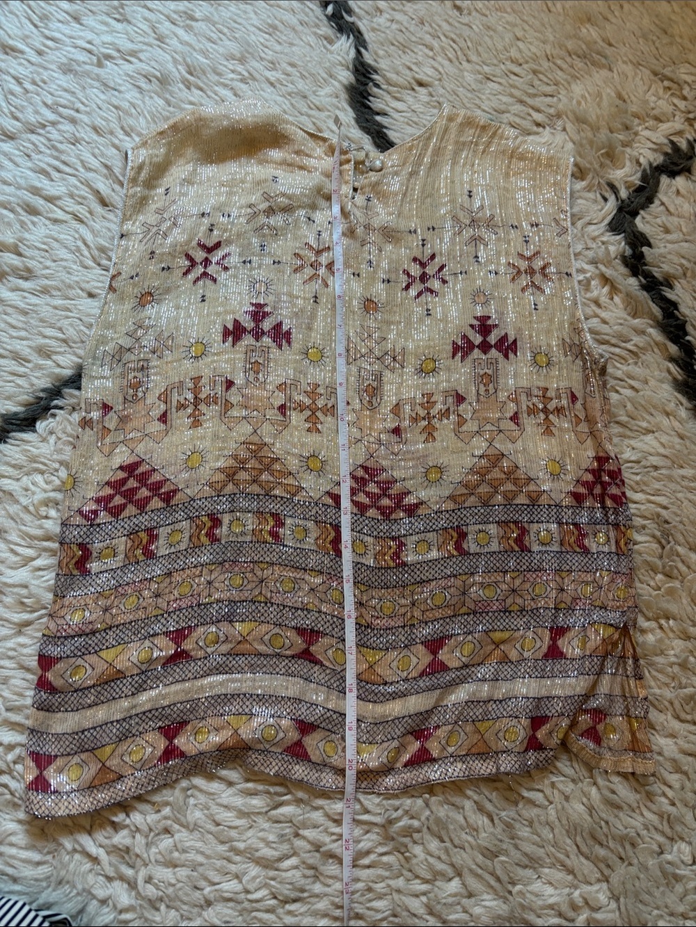 Embroidered Cream Boho Sleeveless Blouse with Red & Yellow Motif - Picture 9 of 16
